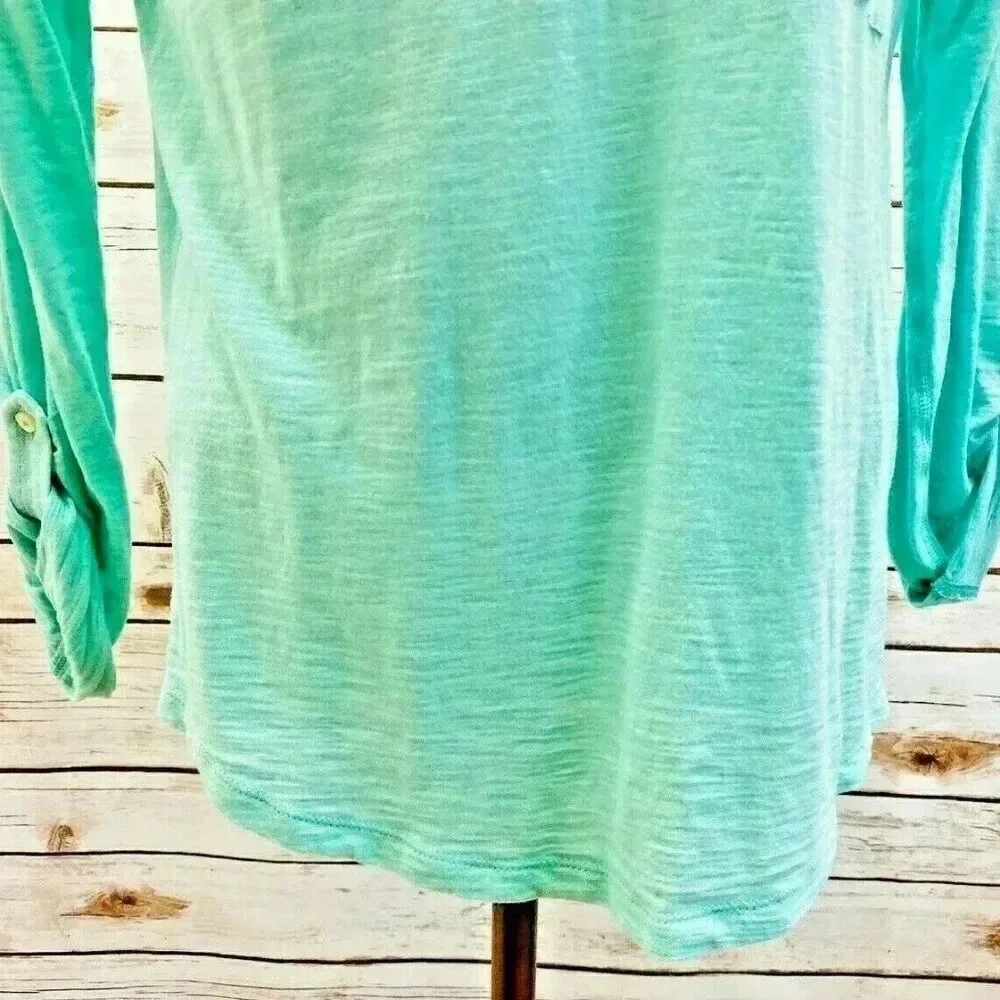 EXPRESS Women Long Sleeve Pullover V-Neck Green Casual Shirt Size Small Petite - Picture 7 of 12